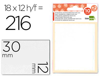 12 hojas con 216 etiquetas Liderpapel 12x30mm.